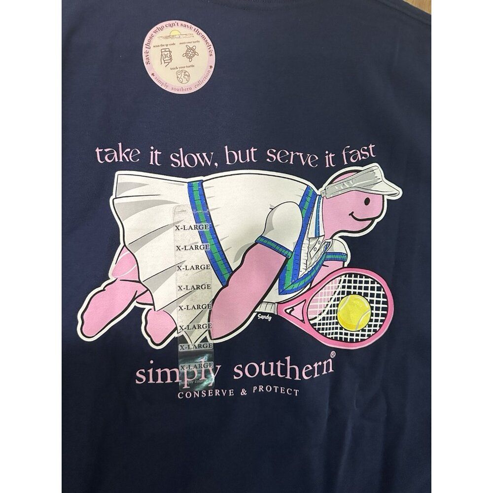 NWT SIMPLY SOUTHERN WOMENS XL  BLUE TEE SHIRT Turtle Tennis Pickleball